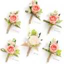 Ling's moment Boutonniere for Men, 6pcs Groom Groomsmen Boutonniere, Artificial Flowers for Wedding Decor/Prom/Homecoming, etc.Blush Pink Coral
