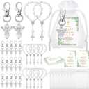 Hicarer 30 Set Baptism Favors Set Includes Angel Keychains Mini Rosary Cross Beads Favors Baptism Organza Bags with Cross Psalm Cards for Baby Shower Christian Party Supplies(White)