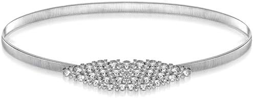 Ouligay Silver Rhinestone Belt for Woman Elastic Thin Waist Belt for Dress Adjustable Stretchy Waistband for Bridal Wedding Dress
