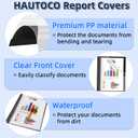 HAUTOCO 12 Pack Plastic Report Covers with 3-Prong Fasteners Clear Front Resume Portfolio Folder for 8.5x11 Letter Size Paper, Presentation Document Report Folders for Office School Use, Black