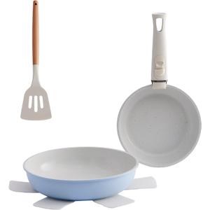 5 Piece Ceramic kitchen Cookware Set,Nonstick Pots and Pans with Removable Handles Stackable Camping Cookware Dishwasher&Oven Safe Frying Pan Blue
