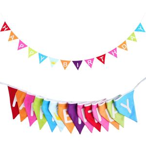GCQQ Happy Birthday Banner 3.5M/11.5FT Cotton Double Layer Fabric Bunting 14PCS Reusable Rainbow Birthday Party Triangle Flag Pennant Garlands for Boys Girls Kids & Adults Birthday Decorations
