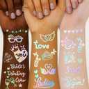 3 x Bachelorette Tattoos for Bride Tribe: 100 pcs Disco Iridescent Shiny Designs - Bachelorette Party Accessories for Bride Squad & Bridesmaids' Night Out