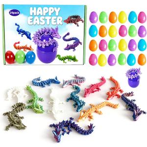 IRRONN 24Pcs Easter Eggs with 3D Printed Dragons Inside,Articulated 3D Printed Dragon for Easter Basket Stuffers,Fantasy Fidget Toyfor Kids Party Favors