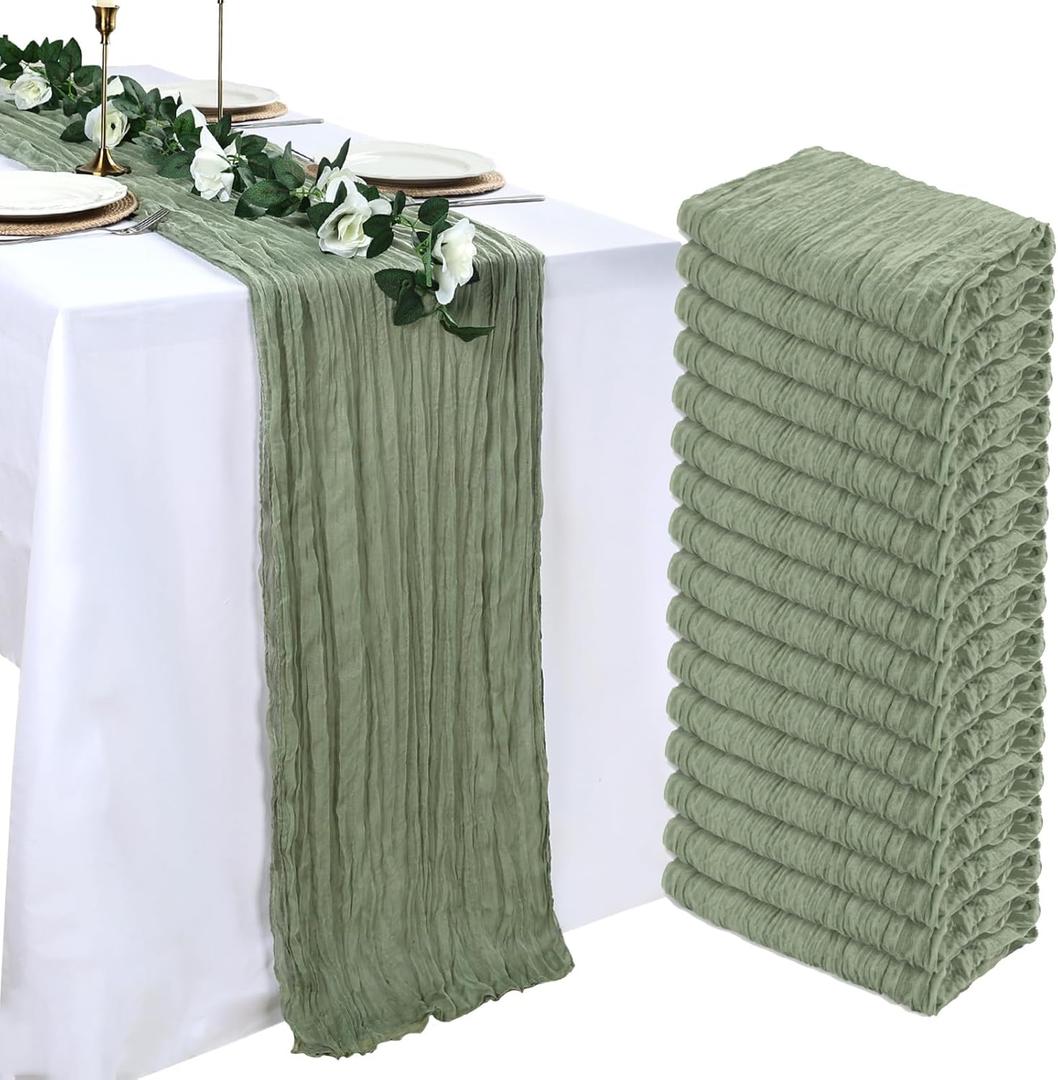 16 Pack Sage Green Cheesecloth Table Runner 10ft Boho Gauze Fabric 120 Inch Cheese Cloth Table Runner Rustic Sheer for Holiday Baby Shower Party Dcor Home Wedding Decoration