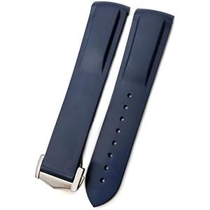 Curved End Rubber Watchband Fit for Omega Seamaster Speedmaster Diver 300M Aqua Terra 150 Planet Ocean Silicone Soft waterproof Watch Strap 19mm 20mm 21mm 22mm (Blue)