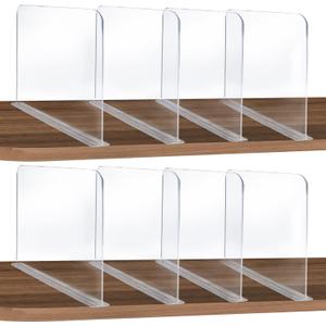 ROUFA Clear Acrylic Shelf Dividers, 8Pcs Closet Dividers Fit for Any Thickness of Shelves, Multi-Purpose Wood Shelf Separators for Bedroom, Kitchen, Office, Bathroom, 11.8''x11''