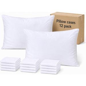 ZPECC Pillow Cases Standard Size Set of 12, 20x26 Envelope Closure Pillowcases, Soft Plain Brushed Microfiber Covers Hypoallergenic Breathable (White)