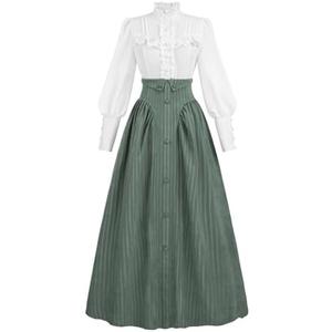 NSPSTT Victorian Edwardian Dress for Women 1800s Dress for Women Renaissance Costume Blouse Skirt 2PC Outfits, Green M