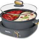 Dezin Hot Pot Electric with Divider, 4L Electric Shabu Shabu with Dual-Flavor Pot,3.7" Depth Nonstick Dual Side with Multi-Power Control for Party, Family and Friend Gathering