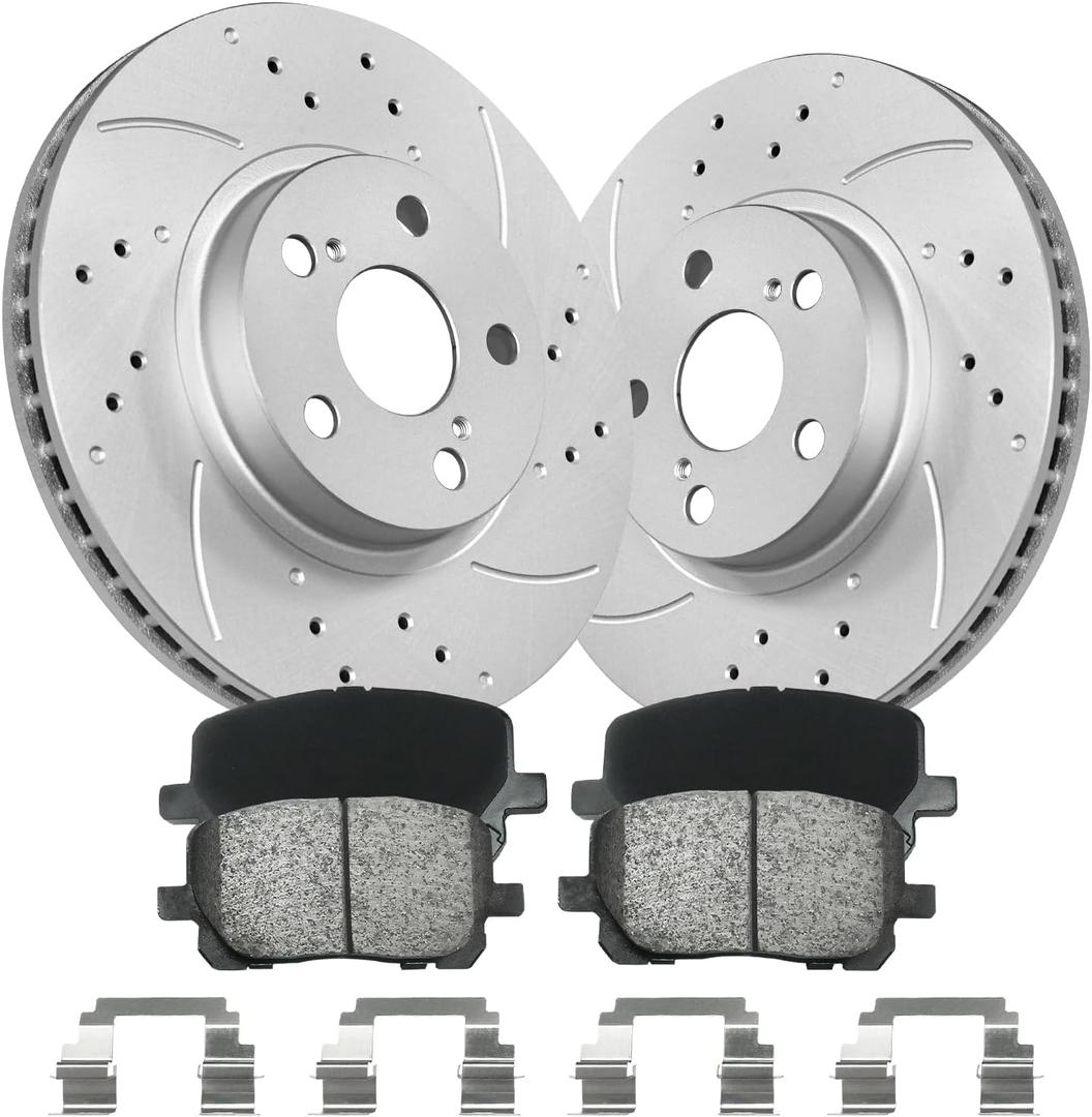 Anpulsero Front Brake Kit Compatible with 03-08 Toyota/Corolla/Matrix/Pontiac Vibe Drilled & Slotted Disc Brakes Rotors and Ceramic Brake Pads - 275mm(10.8in) - Anti-Rust Geomet Coated