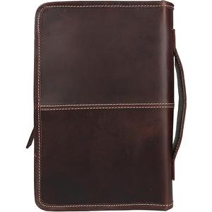 Leather Bible Cover Book Cover Planner Cover with Handle and Back Pocket (Dark Brown) Size 10.8x6.8x2 inches