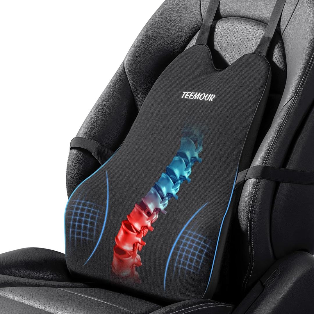Lumbar Support Pillow for Car Truck Accessories Gifts for Mom Dad Memory Foam Back Support for Driving Seat Lower Back Cushion, Lumbar Comfort for Long Drivers Back Pain Relief, with Adjustable Straps