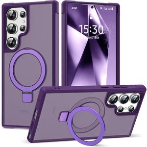 Compatible with Samsung Galaxy S24 Ultra Case with Magnetic Ring Stand Translucent Phone Case for S24 Ultra 6.8" [Compatible with Mag-Safe] [Great Grip Feeling],Purple