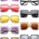 9 Pairs Rhinestone Oversized Square Sunglasses for Women Sparkling Bling Crystal Sunglasses AC Frame Glasses for Women