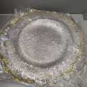 100Pcs Clear Charger Plates Bulk Wedding - 13" Premium Plastic Ruffled Gold Rim Chargers with Flora Reef Design，Decorative Dinner Charger Plates for Events & Parties