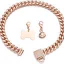 Rose Gold Chain Dog Collar 10MM/14MM Cuban Link Dog Collar Chew Proof Stainless Steel Chain Collar for Small Medium Large Dogs 10-26Inch(14mm,22inch)