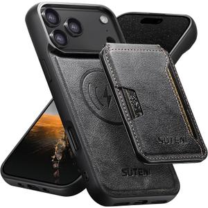 Compatible with MagSafe iPhone 17 Pro Max Case Wallet, 2 in 1 Leather Magnetic Detachable Credit Card Holder Flip Cover Kickstand Shockproof for Men Women Phone promax Cover, Black