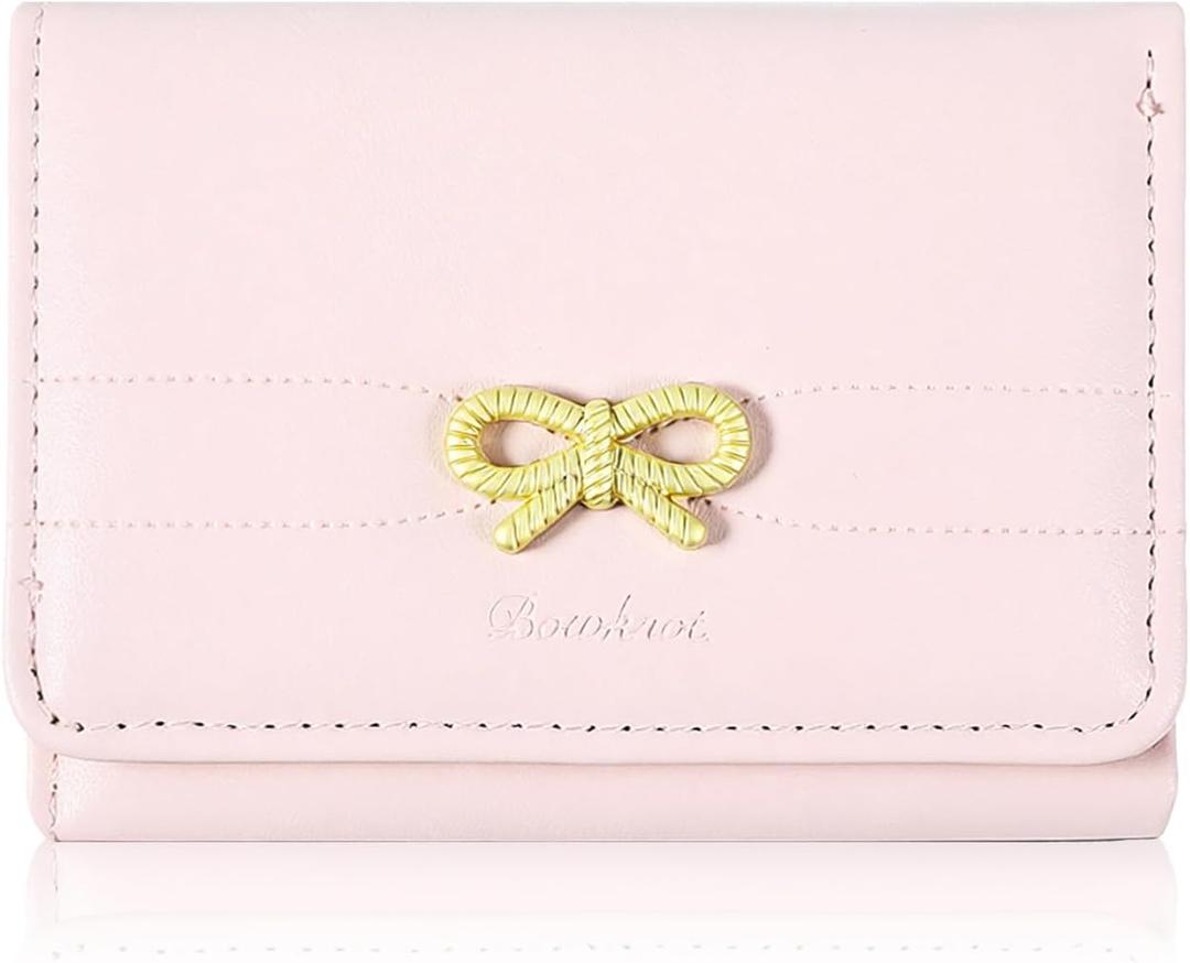 Tucnoeu Cute Coquette Bow Wallet for Women - Tri-folded Pink Womens Small Leather Wallet with RFID Blocking, Aesthetic Design