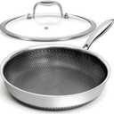 12 inches Frying Pan Nonstick Deep Sauté Pan and Lid, Non Stick Stainless Steel Pan Dishwasher and Oven-Safe, Compatible with All Cooktops