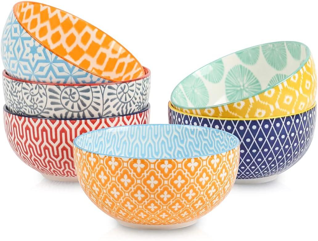 Selamica Ceramic 12 OZ Dessert Bowls Set, Ice Cream Bowls, 4.7 Inch Small Bowls for Ice Cream, Snack, Side Dishes, Microwave Dishwasher Safe, Set of 6 (Assorted Colors)