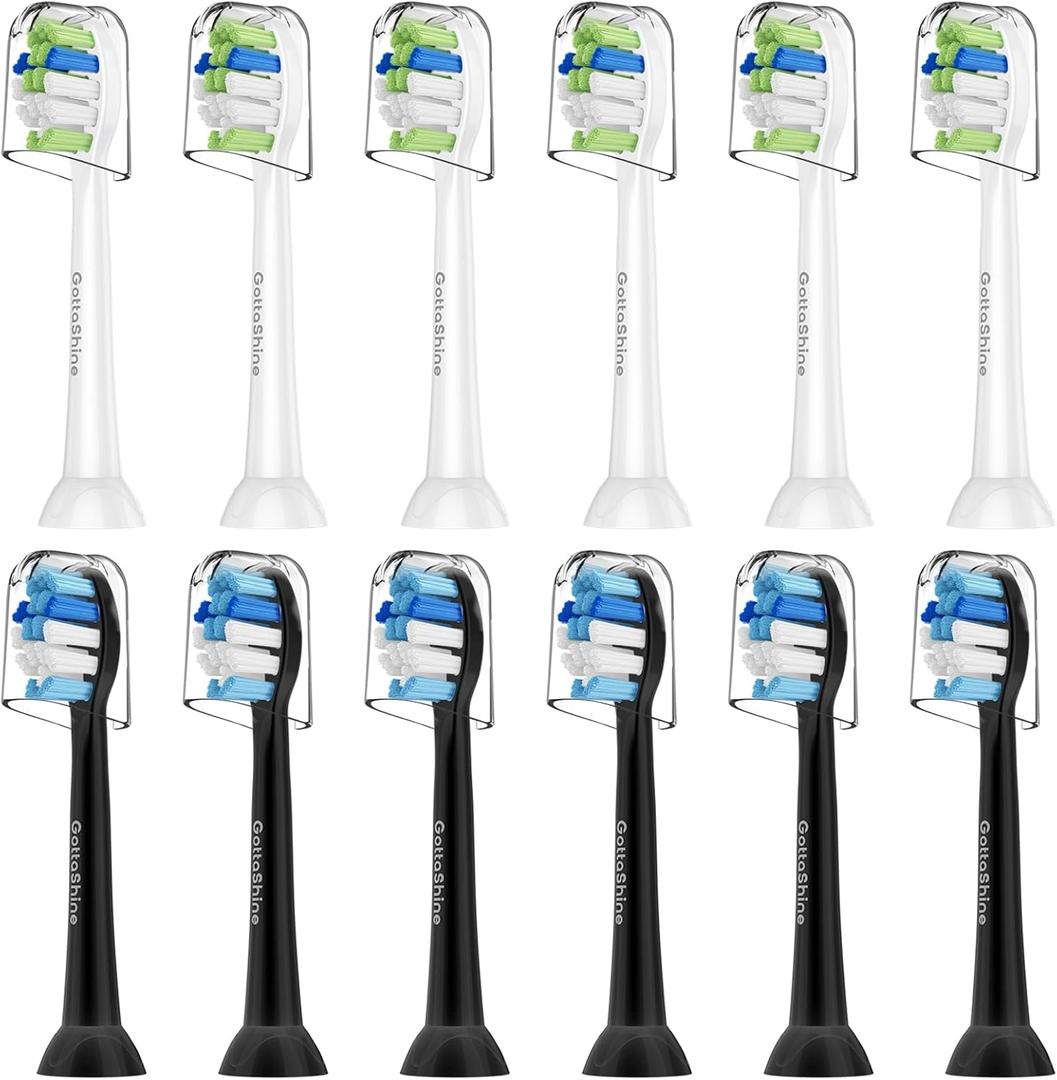 Replacement Toothbrush Heads for Philips Sonicare  Plaque Control, Compatible with Click-on Electric Toothbrush Handles, 12 Pack (White/Black)