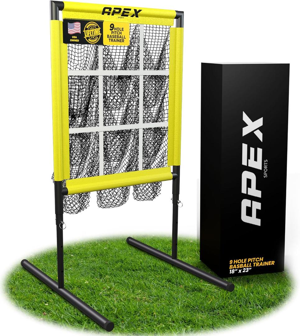 Apex Sports 9 Hole Pitching Target with Adjustable Strike Zone (18” x 23”) – Baseball Pitching Accuracy Trainer for Youth, Teens & Adults