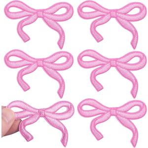 6PCS Bow Iron on Patches, Pink Mini Bownknot Repair Clothing Patches, Cute Bow Embroidered Applique, Soft Bow Decorative Sew on Patch for Hats, Backpacks, Jeans