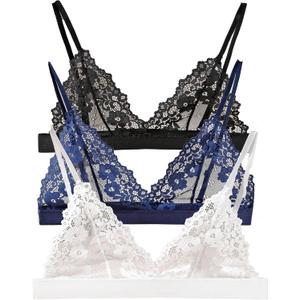 Womens Bra No Underwire Lace Unlined Demi Triangle Bralettes, L