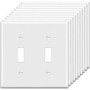 BESTTEN 10 Pack 2-Gang Toggle Switch Cover Plate, Double Light Switch Wall Plate, Unbreakable Polycarbonate Toggle Faceplate Cover, Standard Size, UL Listed, White