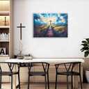 BingruiArt Christ Jesus Wall Art Christian Cross Canvas Navy Blue Decor Easter Painting Crosses Picture Print Poster for Prayer Room Living Room Bedroom Office Church Ready to Hang 12x16in Framed