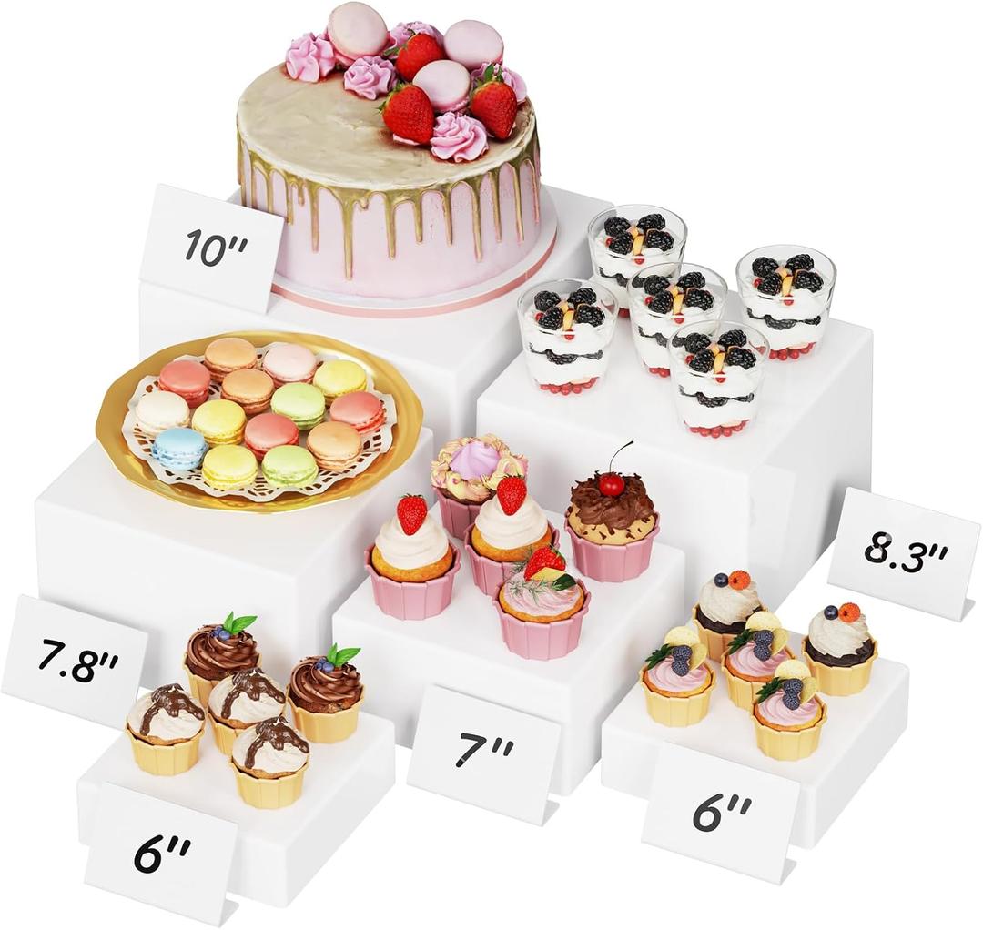 Lifewit 6 PCS Buffet Risers and Stands, (6",6",7",7.8",8.3",10") Food Risers for Buffet Table, Catering Dessert Cake Holder for Party, Collectibles Jewelry Display Shelf, Nesting Cube Boxes, White