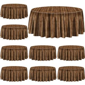 9 Pcs Wood Grain Tablecloths for Round Table Western Party Decorations Plastic Western Party Tablecover for Cowboy Party Decorations Little Cowboy Birthday Baby Shower Vintage Farmhouse, 84 x 84in (9)