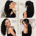 PEACOCO Ponytail Extension 16inch Long Synthetic Drawstring Ponytail Afro Curly Fluffy Pony Tail for Black Women Daily Use, Black Brown