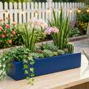 Versatile Oblong Faux Succulent Arrangement Rectangular Planter for Indoor/Outdoor Weatherproof, Easy-Move Cozy Nature Accent for Desks, Balconies & Entryways Blue