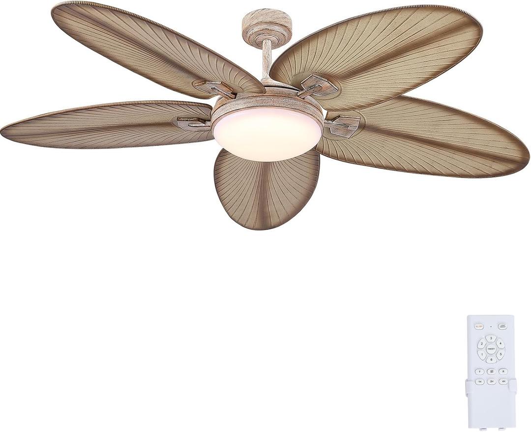 PHORUS 62" Large Waterproof Outdoor Palm Leaf Ceiling Fans with Lights and Remote,Wet Rated Tropical Ceiling Fans Light for Patios Porch Gazebo Pergola,6 Speeds Reversible