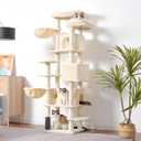 Hey-brother Cat Tree, 74 inches Multi-Level XL Large Cat Tower for Indoor Cats with Three Cat Condos, Two Large Top Decks and Cat Hairbrushfor Kittens, Cats and Pets, Beige MPJ035-MM
