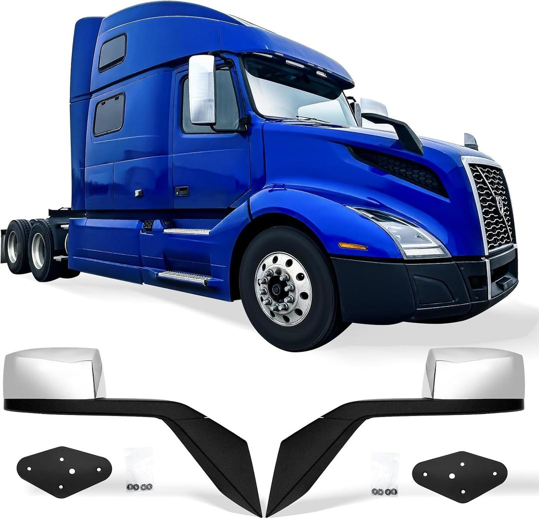 YUANJUFITT Chrome Hood Mirror for Volvo VNL VN VNM 2004-2017，Side Rear View Hood Mirrors Assembly for Volvo Semi Trucks Accessories Driver & Passenger Side (A Pair)