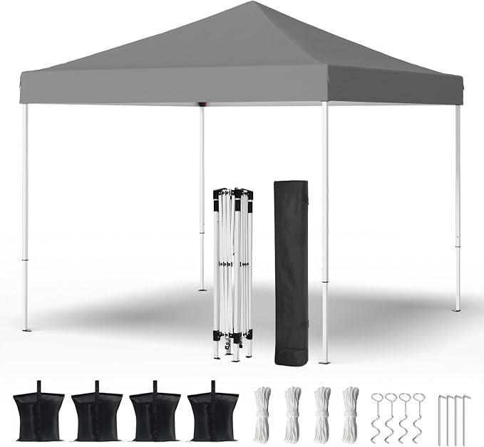Shades 10x10 Pop Up Canopy, Heavy Duty Beach Tent with Carrying Bag for Easy Moving, Sun Shelter for Parties, Events, Camping, Outdoor Gazebo with 420D PU Coated Waterproof Grey Fabric