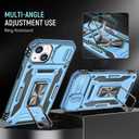 for iPhone 15 Pro Phone Case iPhone 15 Pro Case with Slide Camera Cover Protective with Ring Stand, Heavy Duty Shockproof Rugged Bumper for iPhone 15Pro Case-Light Blue