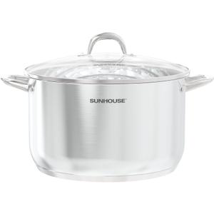 SUNHOUSE Stainless Steel Stock Pot - 15 Quart Heavy-Duty Induction Cooking Pot with Visible Lid for Pasta, Soup, Spaghetti - Nonstick Thick-Bottom Deep Stockpot for Canning, Boiling, and Simmering
