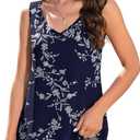 Jouica Women's Casual Sleeveless Blouse Dressy Tank Top for Women Evening,Navy Blue Leaves,XX-Large