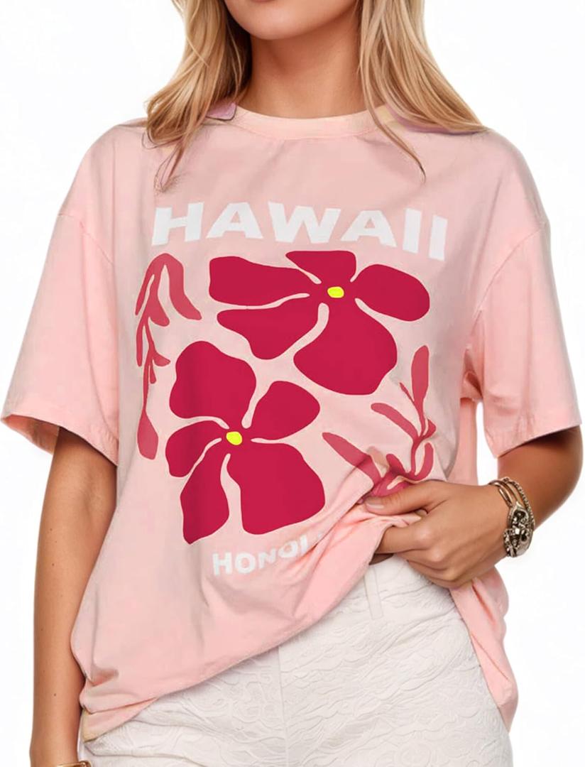 Women's Cottton Oversized Harvest Vintage Floral Graphic Tees Y2K Tops Summer Casual Streetwear T-Shirt (XL)