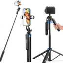 UBeesize 64'' Extendable Selfie Stick Tripod with Light & Remote, Adjustable Phone Tripod Stand for iPhone 17-11, Android, Camera, Travel Vlogging & Video Recording