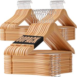 Korpai 80 Pack Wooden Hangers,Wooden Clothes Hangers with Smooth Pant Bar and Shoulder Notches,Heavy Duty Wood Hangers with 360-Degree Rotatable Hook, Coat Hangers for Coats,Shirts,Dress,Pants,Natural, 17.5"Lx 8.7"W