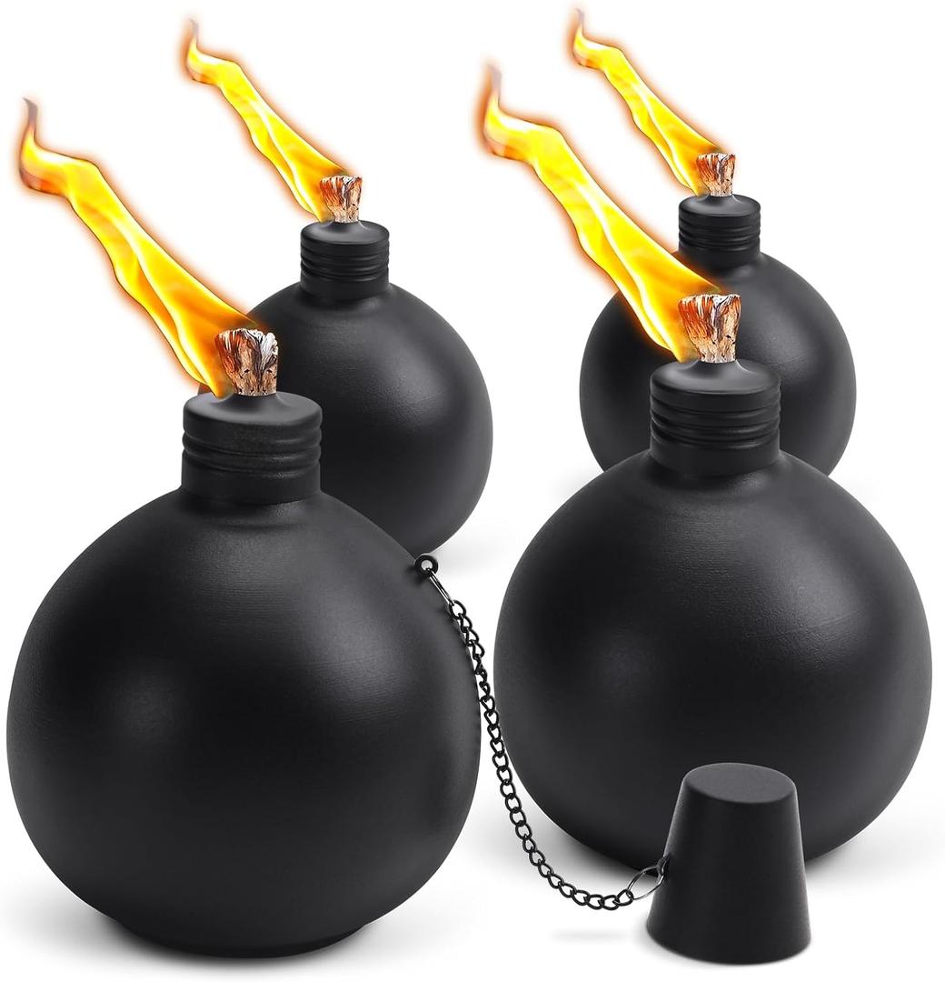 4 Pack Citronella Tabletop Torches, 25 oz Table Top Torches for Outdoor, Metal Oil Burner Candles, Garden Torches with Fiberglass Wick for Yard, Patio, Deck, Garden, Party, Landscape. (Black 4 PCs)