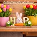 Easter Table Decorations, Wooden Bunny Tabletop Decor with HOP Sign, Rustic Farmhouse Table Centerpiece, Spring Decorations for Home, Easter Bunny Home Decor for Tiered Tray, Mantel, Shelf, Entryway & office
