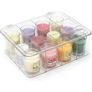 Candle Storage Organizer, 12 Slot Clear Acrylic Candlebox With Lid and Dividers, Holder for Scented Candles, Travel Candle Storage for Cabinet, Countertop, Closet and Home Shelf, 11.81*9.65*3.94 in