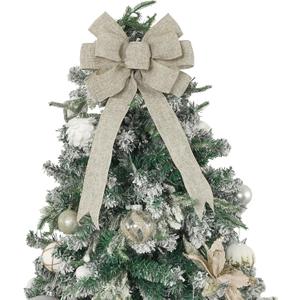 13" Burlap Wired Ribbon Bow Christmas Tree Topper Bow, Rustic Bow Party Decorations, Premade Bows with Twist Tie, Large Gift Bow for Outdoor Wreath, Wedding, Holiday, Birthday-1 PCs (Natural)