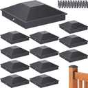 Goovilla 4x4 Post Caps Black(Actual 3.5" x 3.5"), 12 Pack Aluminum Metal Fence Post Caps with 24 Screws and Easy Installation, Waterproof Deck Post Caps with Fade-Resistant Coating, Protect Wood Post